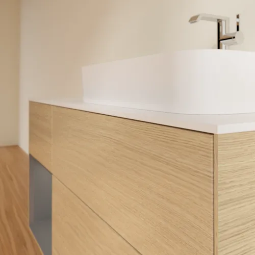 VILLEROY BOCH Toaletní skříňka Finion, s osvětlením, 3 výsuvy, 1200 x 603 x 501 mm, dubová dýha / antracitový matný lak / bílé matné sklo #F391GKPC, obrázek 6