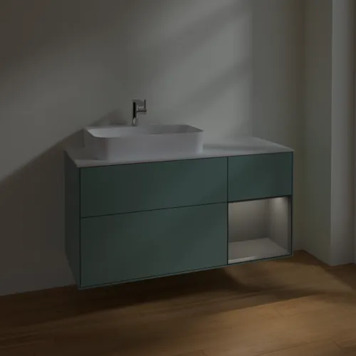 VILLEROY BOCH Toaletní skříňka Finion, s osvětlením, 3 výsuvy, 1200 x 603 x 501 mm, olivový matný lak / antracitový matný lak / bílé matné sklo #F401GKGM, obrázek 5