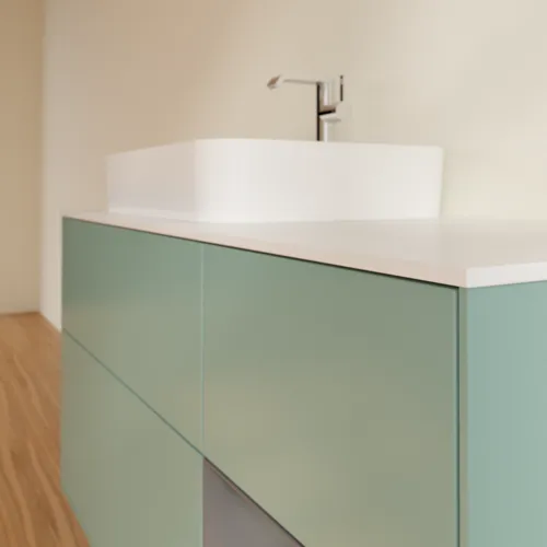 VILLEROY BOCH Toaletní skříňka Finion, s osvětlením, 3 výsuvy, 1200 x 603 x 501 mm, olivový matný lak / antracitový matný lak / bílé matné sklo #F401GKGM, obrázek 6