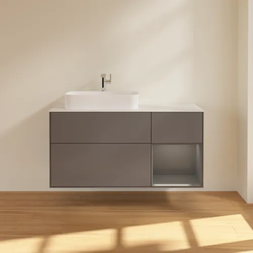 VILLEROY BOCH Toaletní skříňka Finion, s osvětlením, 3 výsuvy, 1200 x 603 x 501 mm, antracit matný lak / antracit matný lak / sklo bílé matné #F401GKGK, obrázek 3