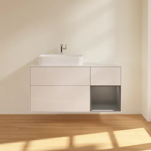 VILLEROY BOCH Toaletní skříňka Finion, s osvětlením, 3 výsuvy, 1200 x 603 x 501 mm, lesklý bílý lak / antracitový matný lak / bílé matné sklo #F401GKGF, obrázek 3