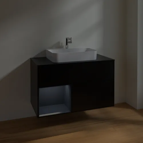 VILLEROY BOCH Toaletní skříňka Finion, s osvětlením, 2 výsuvy, 1000 x 603 x 501 mm, černý matný lak / půlnoční modrý matný lak / černé matné sklo #F362HGPD, obrázek 5