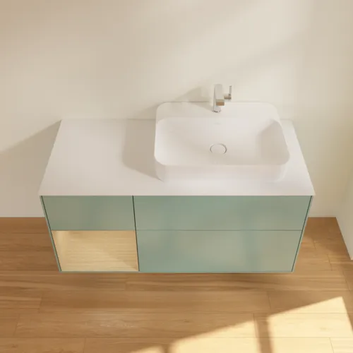 VILLEROY BOCH Toaletní skříňka Finion, s osvětlením, 3 výsuvy, 1200 x 603 x 501 mm, olivový matný lak / dubová dýha / sklo bílé matné #F391PCGM, obrázek 4
