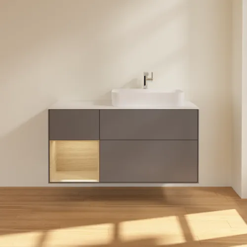 VILLEROY BOCH Toaletní skříňka Finion, s osvětlením, 3 výsuvy, 1200 x 603 x 501 mm, antracit matný lak / dubová dýha / sklo bílé matné #F391PCGK, obrázek 3