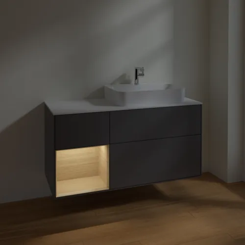 VILLEROY BOCH Toaletní skříňka Finion, s osvětlením, 3 výsuvy, 1200 x 603 x 501 mm, antracit matný lak / dubová dýha / sklo bílé matné #F391PCGK, obrázek 5