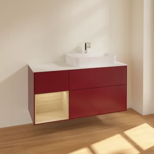 VILLEROY BOCH Toaletní skříňka Finion, s osvětlením, 3 výsuvy, 1200 x 603 x 501 mm, matný lak Peony / dubová dýha / bílé matné sklo #F391PCHB, obrázek 2