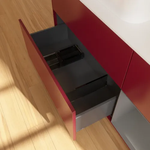 VILLEROY BOCH Toaletní skříňka Finion, s osvětlením, 3 výsuvy, 1200 x 603 x 501 mm, matný lak Pivoňka / matný lak Antracit / matné sklo Bílá #F401GKHB, obrázek 7