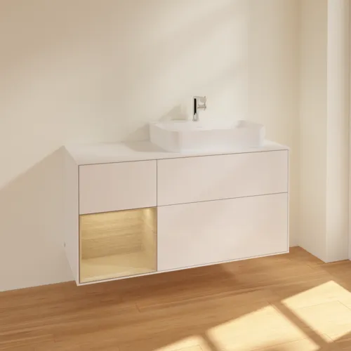 VILLEROY BOCH Toaletní skříňka Finion, s osvětlením, 3 výsuvy, 1200 x 603 x 501 mm, lesklý bílý lak / dubová dýha / sklo bílé matné #F391PCGF, obrázek 2