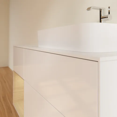 VILLEROY BOCH Toaletní skříňka Finion, s osvětlením, 3 výsuvy, 1200 x 603 x 501 mm, lesklý bílý lak / dubová dýha / sklo bílé matné #F391PCGF, obrázek 6