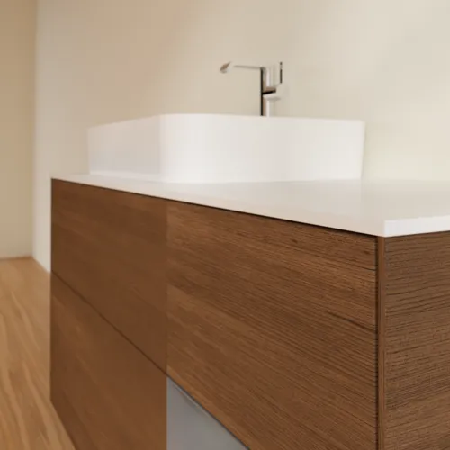 VILLEROY BOCH Toaletní skříňka Finion, s osvětlením, 3 výsuvy, 1200 x 603 x 501 mm, ořechová dýha / antracitový matný lak / bílé matné sklo #F401GKGN, obrázek 6