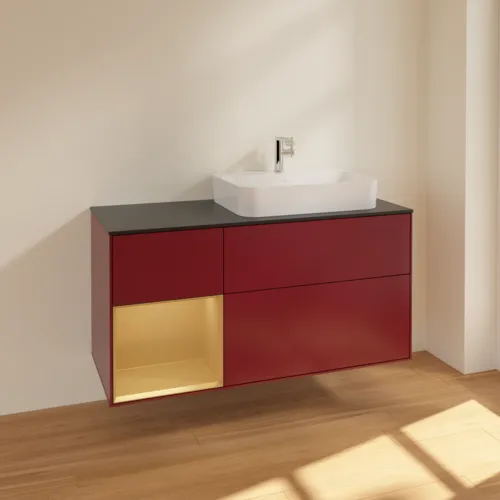 VILLEROY BOCH Toaletní skříňka Finion, s osvětlením, 3 výsuvy, 1200 x 603 x 501 mm, Peony Matt Lacquer / Gold Matt Lacquer / Glass Black Matt #F392HFHB, obrázek 2