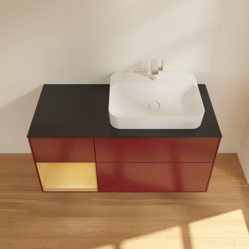 VILLEROY BOCH Toaletní skříňka Finion, s osvětlením, 3 výsuvy, 1200 x 603 x 501 mm, Peony Matt Lacquer / Gold Matt Lacquer / Glass Black Matt #F392HFHB, obrázek 4