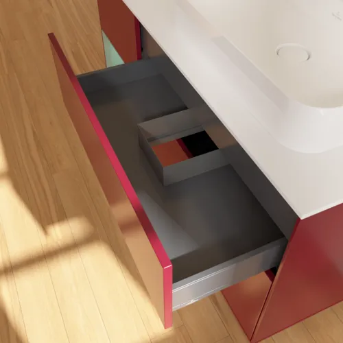 VILLEROY BOCH Toaletní skříňka Finion, s osvětlením, 3 výsuvy, 1200 x 603 x 501 mm, Pivoňka matný lak / Olivový matný lak / Sklo bílé matné #F391GMHB, obrázek 8