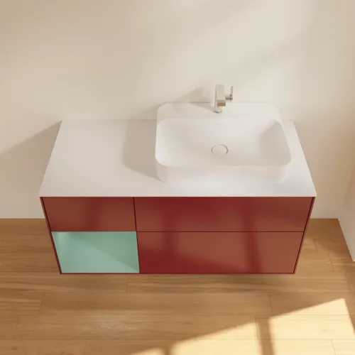 VILLEROY BOCH Toaletní skříňka Finion, s osvětlením, 3 výsuvy, 1200 x 603 x 501 mm, Pivoňka matný lak / Olivový matný lak / Sklo bílé matné #F391GMHB, obrázek 4