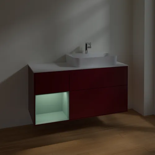 VILLEROY BOCH Toaletní skříňka Finion, s osvětlením, 3 výsuvy, 1200 x 603 x 501 mm, Pivoňka matný lak / Olivový matný lak / Sklo bílé matné #F391GMHB, obrázek 5