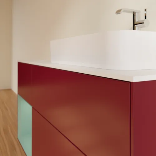 VILLEROY BOCH Toaletní skříňka Finion, s osvětlením, 3 výsuvy, 1200 x 603 x 501 mm, Pivoňka matný lak / Olivový matný lak / Sklo bílé matné #F391GMHB, obrázek 6