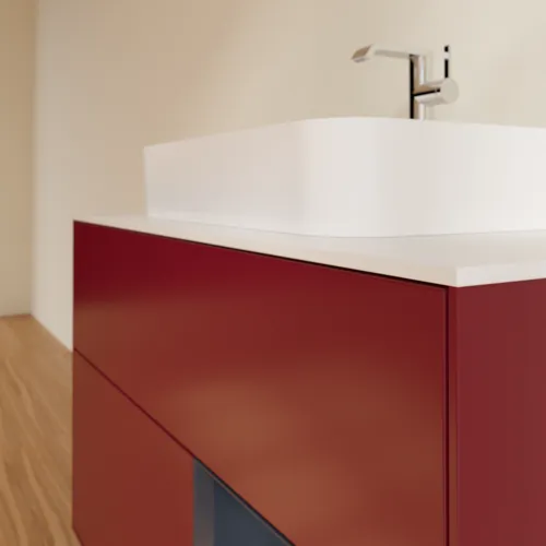 VILLEROY BOCH Toaletní skříňka Finion, s osvětlením, 2 výsuvy, 1000 x 603 x 501 mm, Pivoňka matný lak / Půlnoční modrá matný lak / Sklo bílé matné #F371HGHB, obrázek 6