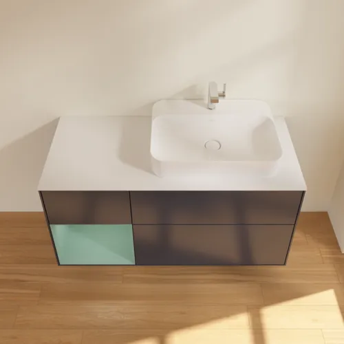 VILLEROY BOCH Toaletní skříňka Finion, s osvětlením, 3 výsuvy, 1200 x 603 x 501 mm, Midnight Blue Matt Lacquer / Olive Matt Lacquer / Glass White Matt #F391GMHG, obrázek 4