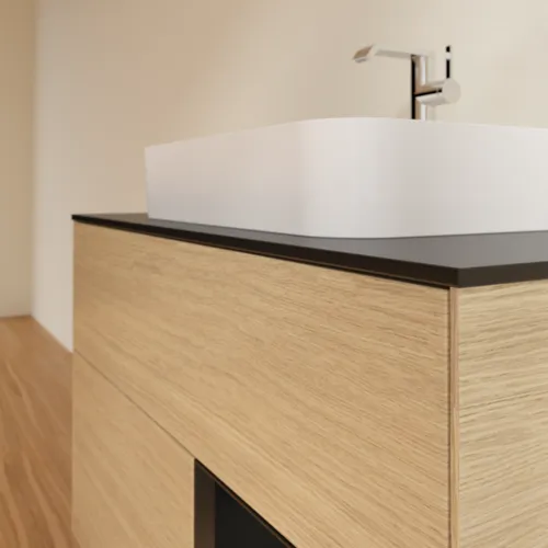 VILLEROY BOCH Toaletní skříňka Finion, s osvětlením, 2 výsuvy, 1000 x 603 x 501 mm, dubová dýha / černý matný lak / černé matné sklo #F372PDPC, obrázek 6