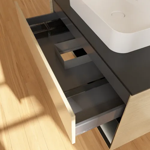 VILLEROY BOCH Toaletní skříňka Finion, s osvětlením, 2 výsuvy, 1000 x 603 x 501 mm, dubová dýha / černý matný lak / černé matné sklo #F372PDPC, obrázek 8