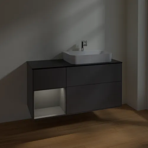 VILLEROY BOCH Toaletní skříňka Finion, s osvětlením, 3 výsuvy, 1200 x 603 x 501 mm, antracit matný lak / antracit matný lak / sklo černé matné #F392GKGK, obrázek 5