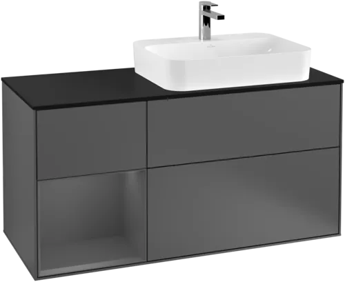 VILLEROY BOCH Toaletní skříňka Finion, s osvětlením, 3 výsuvy, 1200 x 603 x 501 mm, antracit matný lak / antracit matný lak / sklo černé matné #F392GKGK, obrázek 1