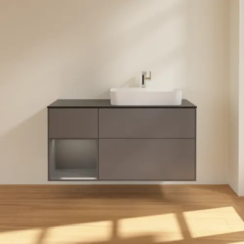 VILLEROY BOCH Toaletní skříňka Finion, s osvětlením, 3 výsuvy, 1200 x 603 x 501 mm, antracit matný lak / antracit matný lak / sklo černé matné #F392GKGK, obrázek 3