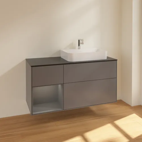 VILLEROY BOCH Toaletní skříňka Finion, s osvětlením, 3 výsuvy, 1200 x 603 x 501 mm, antracit matný lak / antracit matný lak / sklo černé matné #F392GKGK, obrázek 2