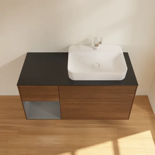 VILLEROY BOCH Toaletní skříňka Finion, s osvětlením, 3 výsuvy, 1200 x 603 x 501 mm, ořechová dýha / antracitový matný lak / černé matné sklo #F392GKGN, obrázek 4