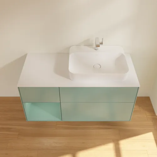 VILLEROY BOCH Toaletní skříňka Finion, s osvětlením, 3 výsuvy, 1200 x 603 x 501 mm, olivově matný lak / olivově matný lak / sklo bílé matné #F391GMGM, obrázek 4