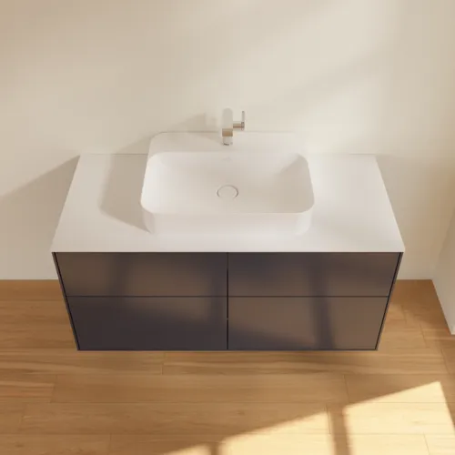 VILLEROY BOCH Toaletní skříňka Finion, 4 výsuvy, 1200 x 603 x 501 mm, půlnočně modrý matný lak / bílé matné sklo #F38100HG, obrázek 4