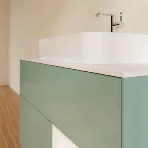 VILLEROY BOCH Toaletní skříňka Finion, s osvětlením, 2 výsuvy, 1000 x 603 x 501 mm, olivový matný lak / lesklý bílý lak / sklo bílé matné #F371GFGM, obrázek 6