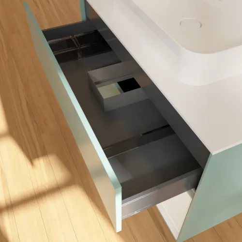 VILLEROY BOCH Toaletní skříňka Finion, s osvětlením, 2 výsuvy, 1000 x 603 x 501 mm, olivový matný lak / lesklý bílý lak / sklo bílé matné #F371GFGM, obrázek 8