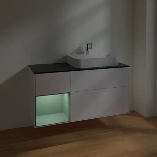 VILLEROY BOCH Toaletní skříňka Finion, s osvětlením, 3 výsuvy, 1200 x 603 x 501 mm, bílý matný lak / olivový matný lak / černé matné sklo #F392GMMT, obrázek 5