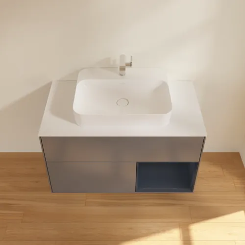 VILLEROY BOCH Toaletní skříňka Finion, s osvětlením, 2 výsuvy, 1000 x 603 x 501 mm, antracitový matný lak / půlnoční modrý matný lak / bílé matné sklo #F371HGGK, obrázek 4