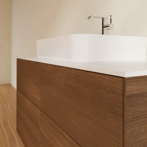 VILLEROY BOCH Toaletní skříňka Finion, 4 výsuvy, 1200 x 603 x 501 mm, ořechová dýha / sklo bílé matné #F38100GN, obrázek 5