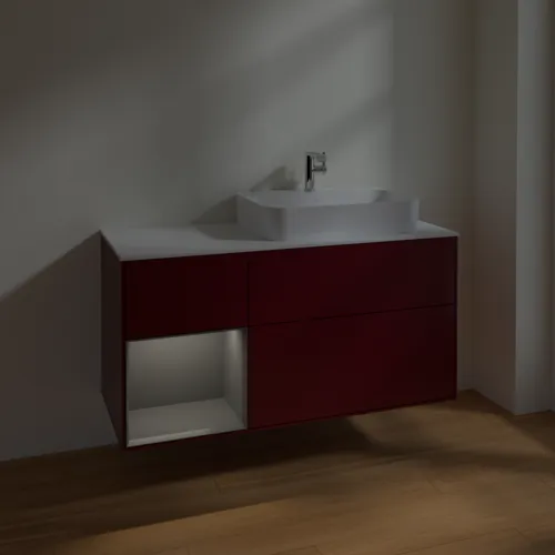 VILLEROY BOCH Toaletní skříňka Finion, s osvětlením, 3 výsuvy, 1200 x 603 x 501 mm, matný lak Pivoňka / matný lak Antracit / matné sklo Bílá #F391GKHB, obrázek 5