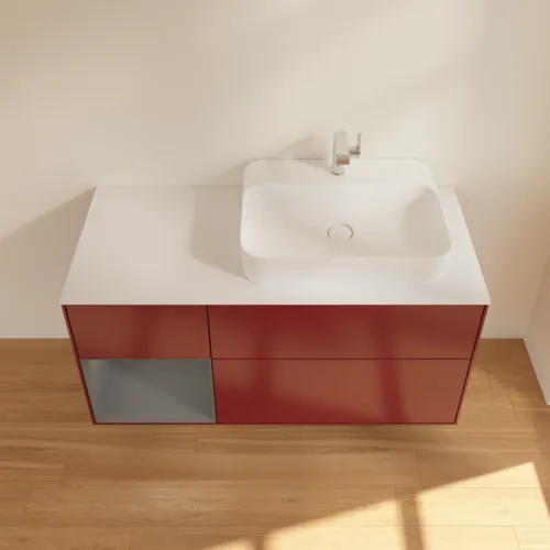 VILLEROY BOCH Toaletní skříňka Finion, s osvětlením, 3 výsuvy, 1200 x 603 x 501 mm, matný lak Pivoňka / matný lak Antracit / matné sklo Bílá #F391GKHB, obrázek 4
