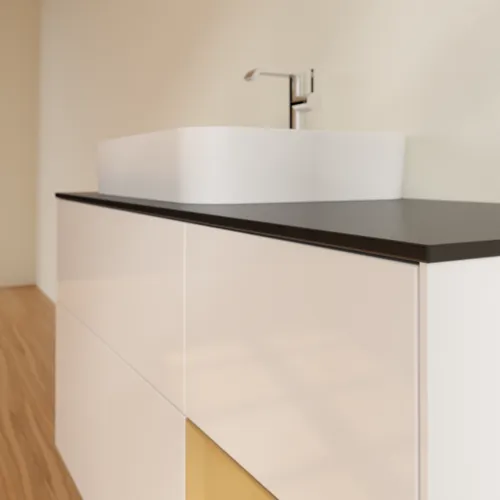VILLEROY BOCH Toaletní skříňka Finion, s osvětlením, 3 výsuvy, 1200 x 603 x 501 mm, lesklý bílý lak / zlatý matný lak / černé matné sklo #F402HFGF, obrázek 6