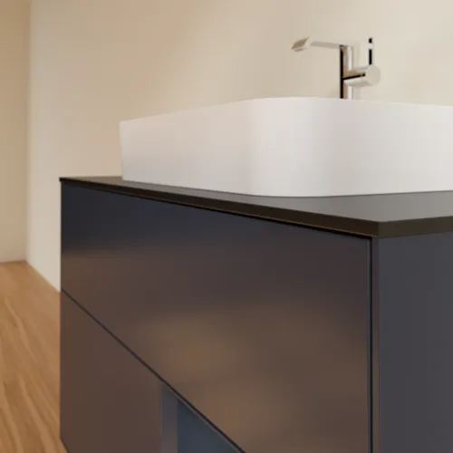 VILLEROY BOCH Toaletní skříňka Finion, s osvětlením, 2 výsuvy, 1000 x 603 x 501 mm, Midnight Blue Matt Lacquer / Midnight Blue Matt Lacquer / Glass Black Matt #F372HGHG, obrázek 6