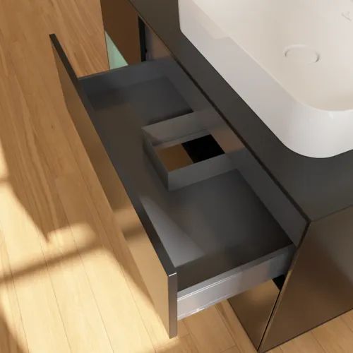 VILLEROY BOCH Toaletní skříňka Finion, s osvětlením, 3 výsuvy, 1200 x 603 x 501 mm, černý matný lak / olivový matný lak / černé matné sklo #F392GMPD, obrázek 8