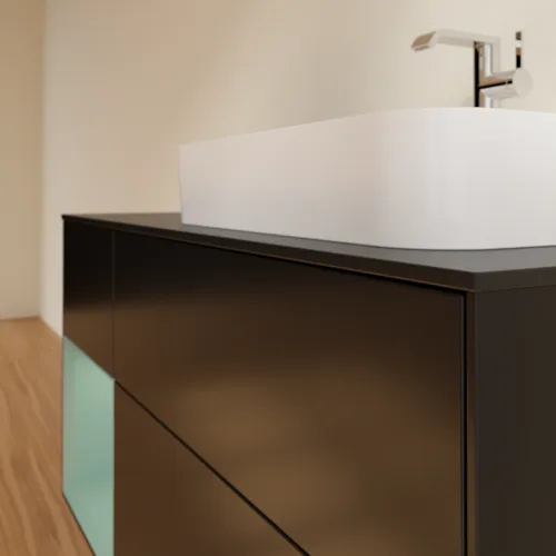 VILLEROY BOCH Toaletní skříňka Finion, s osvětlením, 3 výsuvy, 1200 x 603 x 501 mm, černý matný lak / olivový matný lak / černé matné sklo #F392GMPD, obrázek 6