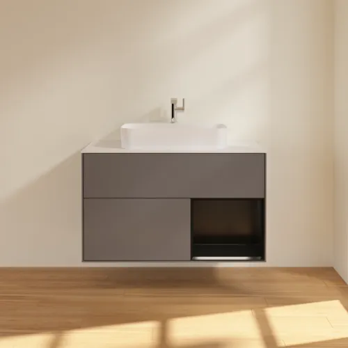 VILLEROY BOCH Toaletní skříňka Finion, s osvětlením, 2 výsuvy, 1000 x 603 x 501 mm, antracitový matný lak / černý matný lak / bílé matné sklo #F371PDGK, obrázek 3