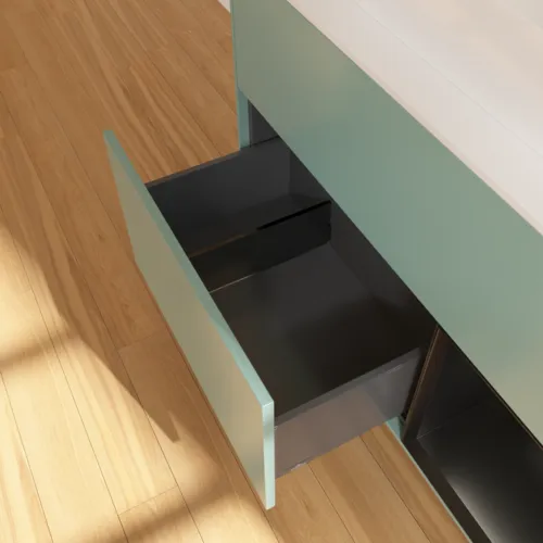 VILLEROY BOCH Toaletní skříňka Finion, s osvětlením, 2 výsuvy, 1000 x 603 x 501 mm, olivový matný lak / černý matný lak / bílé matné sklo #F371PDGM, obrázek 7