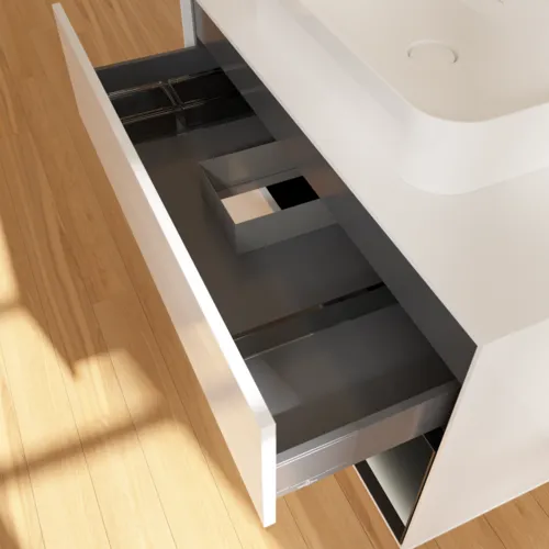 VILLEROY BOCH Umyvadlová skříňka Finion, s osvětlením, 2 výsuvy, 1000 x 603 x 501 mm, lesklý bílý lak / černý matný lak / bílé matné sklo #F371PDGF, obrázek 8