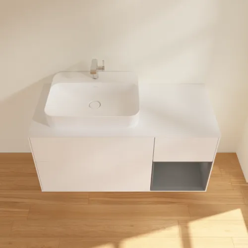 VILLEROY BOCH Toaletní skříňka Finion, s osvětlením, 3 výsuvy, 1200 x 603 x 501 mm, bílý matný lak / antracitový matný lak / bílé matné sklo #F401GKMT, obrázek 4
