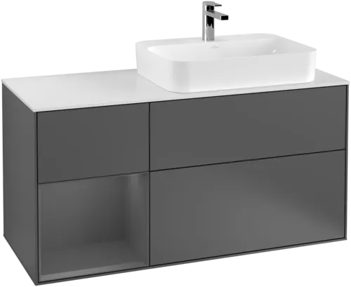 VILLEROY BOCH Toaletní skříňka Finion, s osvětlením, 3 výsuvy, 1200 x 603 x 501 mm, antracit matný lak / antracit matný lak / sklo bílé matné #F391GKGK