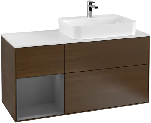 VILLEROY BOCH Toaletní skříňka Finion, s osvětlením, 3 výsuvy, 1200 x 603 x 501 mm, ořechová dýha / antracitový matný lak / bílé matné sklo #F391GKGN, obrázek 1
