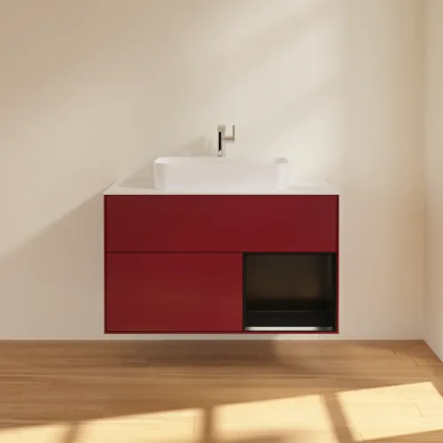 VILLEROY BOCH Toaletní skříňka Finion, s osvětlením, 2 výsuvy, 1000 x 603 x 501 mm, Pivoňka matný lak / Černý matný lak / Sklo bílé matné #F371PDHB, obrázek 3