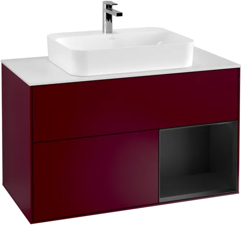 VILLEROY BOCH Toaletní skříňka Finion, s osvětlením, 2 výsuvy, 1000 x 603 x 501 mm, Pivoňka matný lak / Černý matný lak / Sklo bílé matné #F371PDHB, obrázek 1